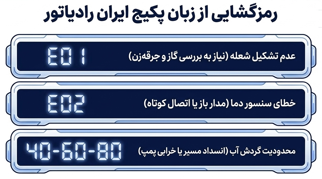 ارورها و کدهای خطای پکیج ایران رادیاتور